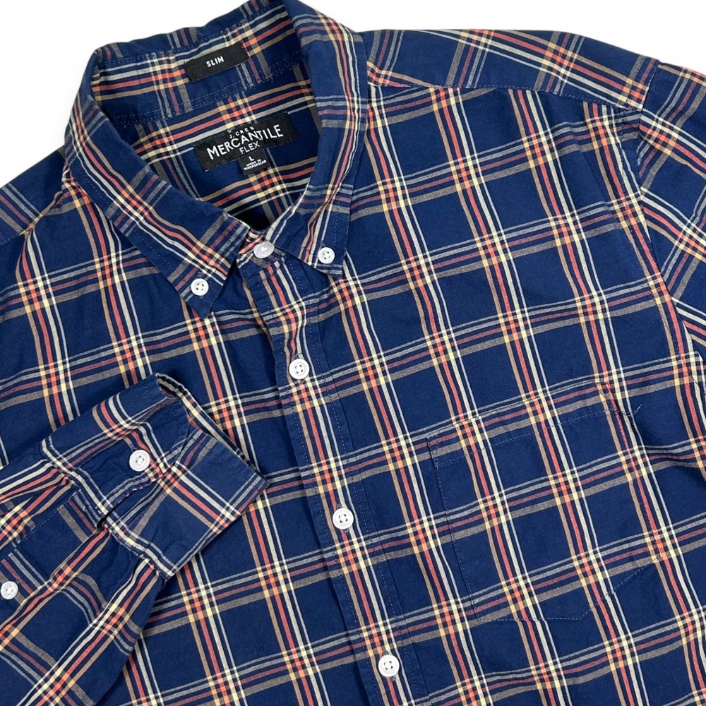 J. Crew Mercantile Flex Shirt Plaid Button Down Long Sleeve Slim Fit‎ Mens L